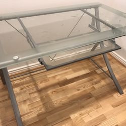 Glass Computer Table with Pull Out Keyboard Drawer 
