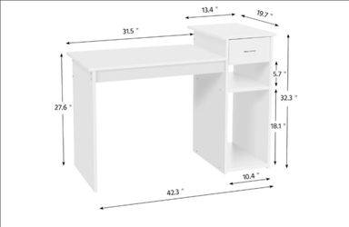White Computer Desk with Drawer and Shelves