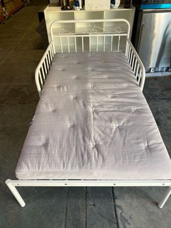 Spaco Metal Bed Extendable to Twin Size Bed with Railings and Armrests