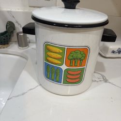 Vintage Vegetable Steamer Pot Enamelware Stock Pot with Insert and Lid