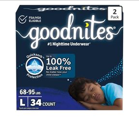 🆕 GoodNites Nighttime Underwear Size L (34 Count) 🌙👦👧