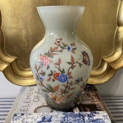 Vintage Toscany Glass Butterflies and Flowers 10” H Vase — Made in Italy