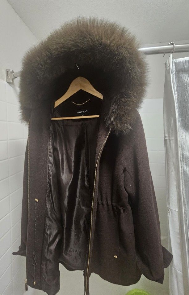 Ellen Tracy Blue Fox Hooded Jacket