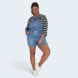 Lane Bryant Relaxed Soft Denim Short Overalls, Size 14, MSRP $79