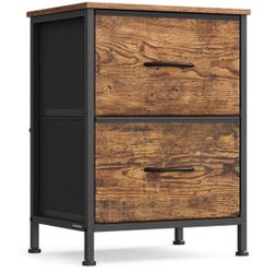 Dresser For Bedroom, Chest Of Drawers, Nightstand, Steel, MDF, 2 Non-Woven Fabric Drawers, Storage Organizer Unit, Closet, Entryway, Rustic Brown And 