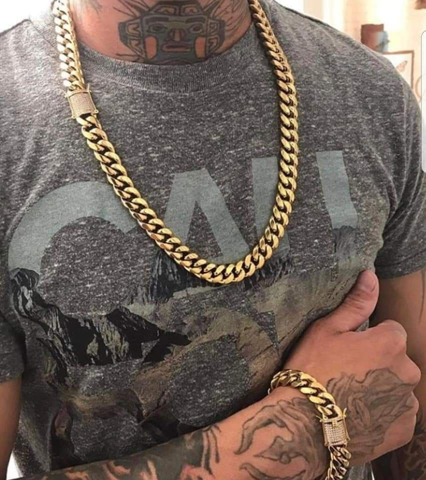 12MM Cuban Link Set 14k Gold Plated Doesn't Loses Color