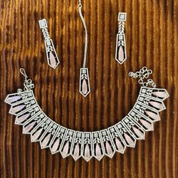 Exquisite Pink and white Dimond Necklace set - wedding Jewelry