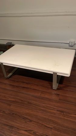 Modern White Coffee Table w/ Chrome Legs — Clean & Minimal