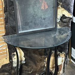 Wrought Iron Half Round Foyer Table With Mirror