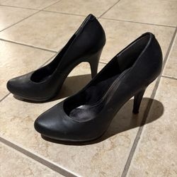 Black Faux Leather Heels