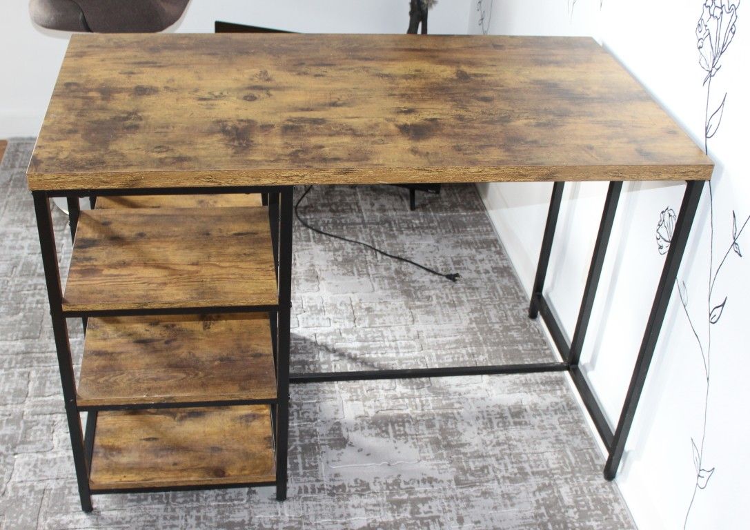 BROWN Computer Desk Home Office Desk 4 Tier Shelves