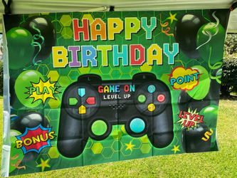 Video Game Happy Birthday Party Backdrop Banner