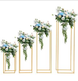 4PCS Flower Stands Set with 4 Heights, Gold Metal Flower Display Stands 15.7-39.4 Inch for Wedding Centerpieces, Event Decor and Floral Arrangements