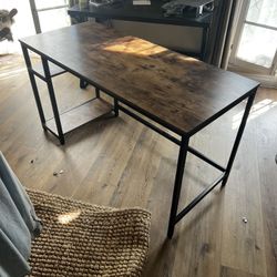 55 Inch Desk, Industrial Style Wooden Metal