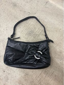 Women's Black Solid Shoulder Bag Zip Closure Lined Silver Hardware Buckle Accent