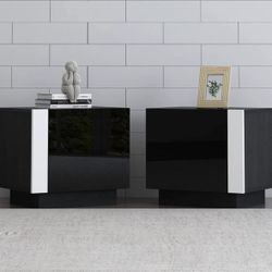 NEW Wade Logan Block End Table with Storage - Glossy Black, 17.7x19.7x14.4 Inch Set of 2