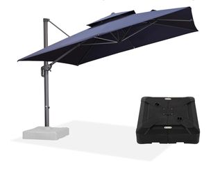 350 lb. Fillable Base w/ Wheels Pull Rod 12 ft. x 9 ft. Double Top Cantilever Tilt Patio Umbrella. 360°Rotation