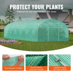 Walk-in Tunnel Greenhouse, 29.5x9.8x6.6 ft Hoop House Greenhouse Tunnel, Peaked Roof Plant Hot House with Galvanized Steel Frame, Green PE Cover, Roll