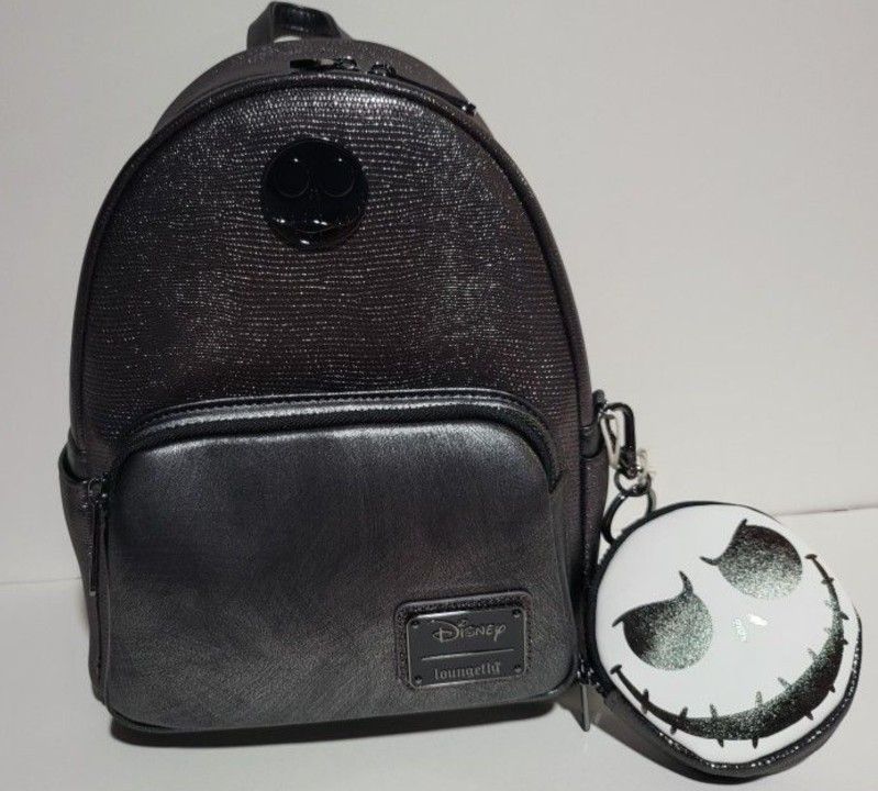 Loungefly Nightmare Before Christmas Embossed Print Backpack Coin Jack Mew With Tags