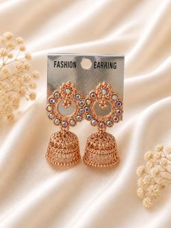 Rose Gold Dangle Earrings with Rhinestones
