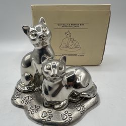 Lenox Cat Salt & Pepper Pewter Holloware Original Box 3PCS Set
