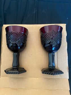 Avon 1876 Cape Cod Ruby Red Wine Goblets Set of 2 NEW IN BOX Never Opened Rare retro pair