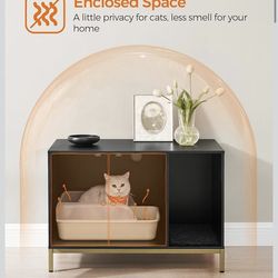 Litter Box Enclosure, Modern Cat Litter Box Furniture Hidden, with Scratching Mat, Tall Legs, Cat House, Side End Table, 31.5 x 19.7 x 21.7 Inches, Bl