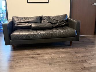Black Leather Sofa / Couch – Must Go ASAP