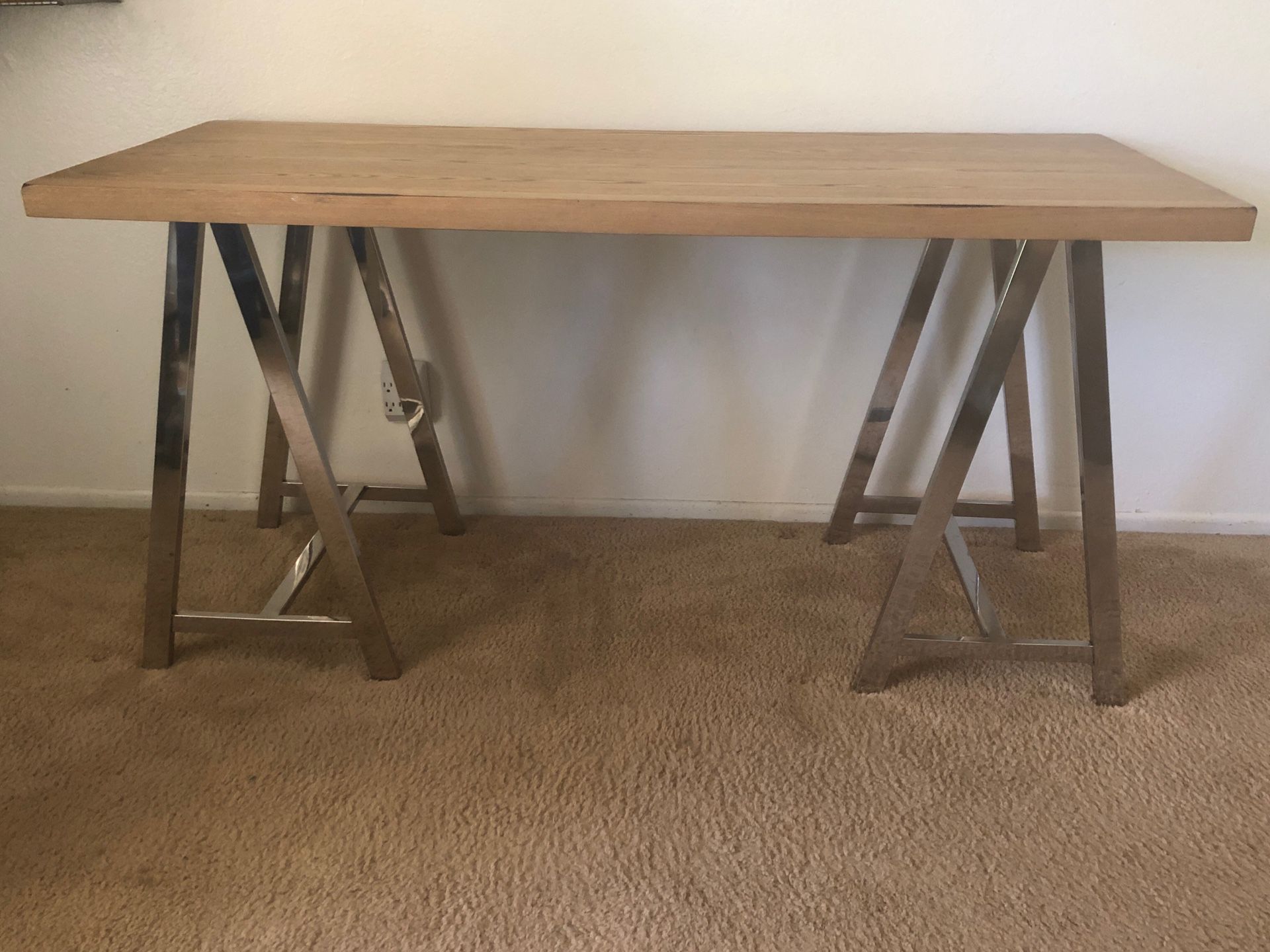 Sleek Chrome-Stand Desk with Wood Top
