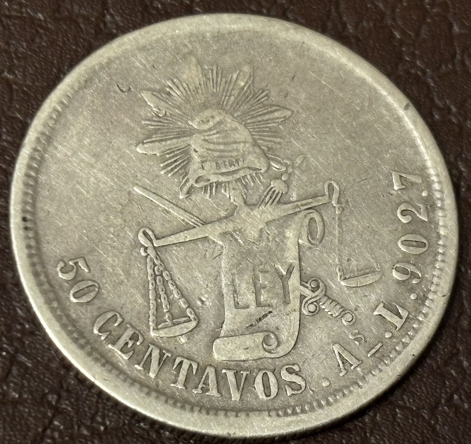 50 centavos 1875 Antique Coin Of Mexico