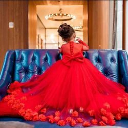 Luxury Red Lace Tulle Dress 3T