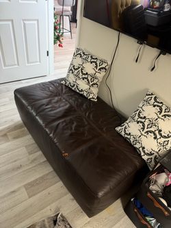 Brown Leather Ottoman / Bed-End Bench
