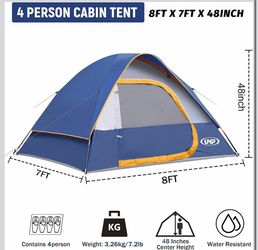 Camping Tent 2-4 Person, Waterproof Windproof Tent with Rainfly Easy Set up-Portable Dome Tents for Camping…