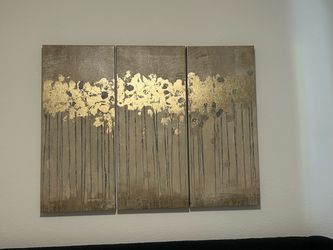 Abstract Gold Floral Triptych Canvas Wall Art