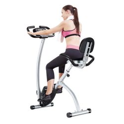 BCAN Folding Exercise Bike, Magnetic Upright Bicycle with Heart Rate, Speed, Distance, Calorie Monitor-Grey/Black 