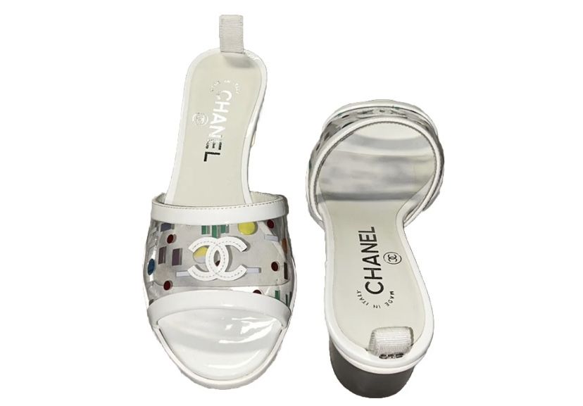 Chanel 19S Multicolor Patent Transparent PVC CC Logo Mule Slide