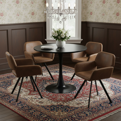 Clift 5 Piece Black Dining Table Set with 4 California Chairs, Suede Brown