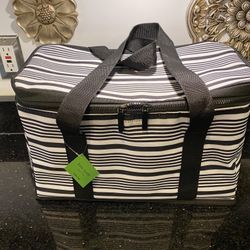 Kate Spade Insulated Cooler Bag in Black Stripes NEW 16L 8W 10H