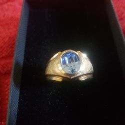 Men's Gold Plated Blue Topaz Stone Ring