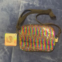 Sequin Case / Purse Fits 8” Tablets Rainbow & Silver