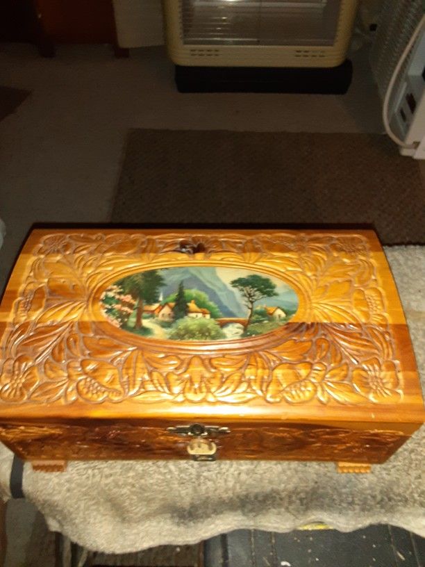 Vintage Carved Mini-Chest With Mirror