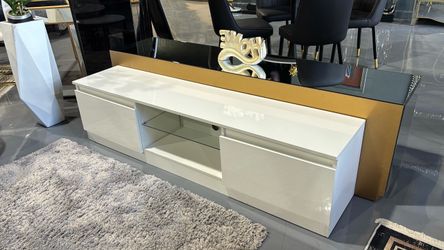 63” TV STAND WITH LED LIGHT GLOSSY WHITE