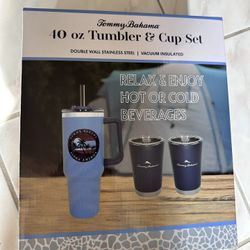 Tommy Bahama 3-Piece Stainless Steel Tumbler & Cup Set (New In Box)