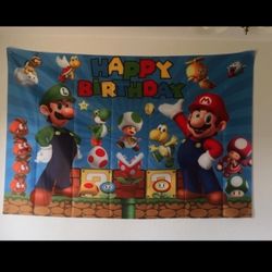 Cloth Mario Bros Birthday Backdrop 