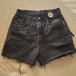 Levi's Black Jean Shorts With Fringe Leather Back Pockets