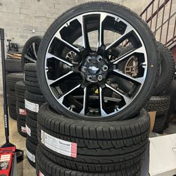 24” Black Tahoe Silverado 1500 Wheels Rims Tires Suburban GMC Sierra Yukon