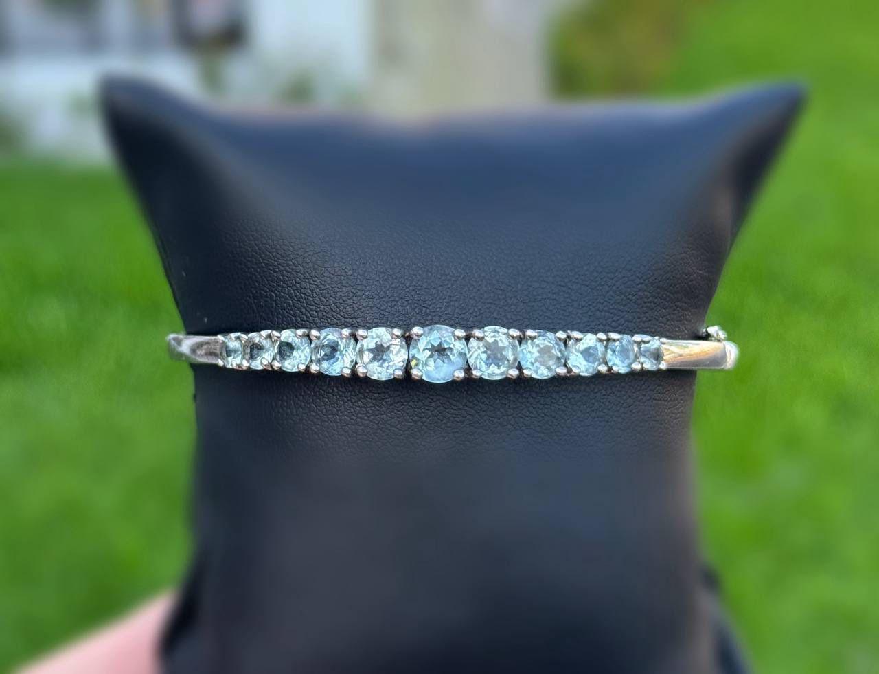Vintage Jewelry .925 sterling silver aquamarine bangle bracelet 8.00β 12.0mm 12.00g