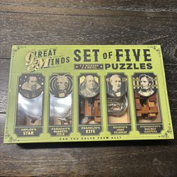 🧠 Great Minds Puzzle Set (Set of 5) – Wooden & Metal Brain Teasers