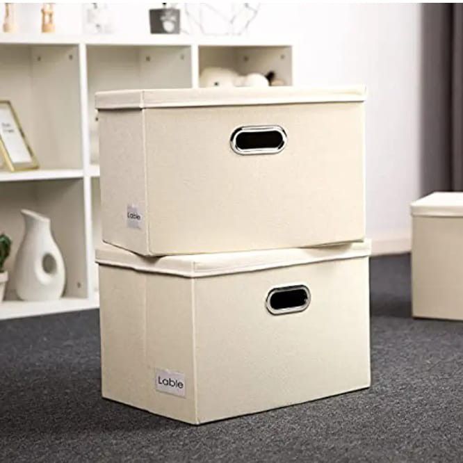 Extra Large Collapsible Storage Bins with Lids [5-Pack] Linen Fabric Foldable Storage Baskets Boxes Organizer Containers Cube with Cover