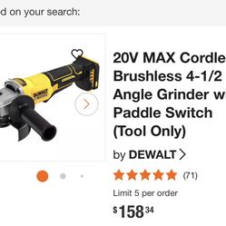 20V MAX Cordless Brushless 4-1/2 in. Angle Grinder with Paddle Switch (Tool Only)